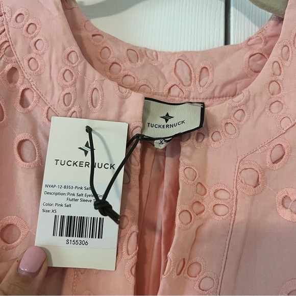 NWT Tuckernuck Pink Salt Eyelet Finley Flutter Sleeve Top, Size XS - Picture 8 of 11